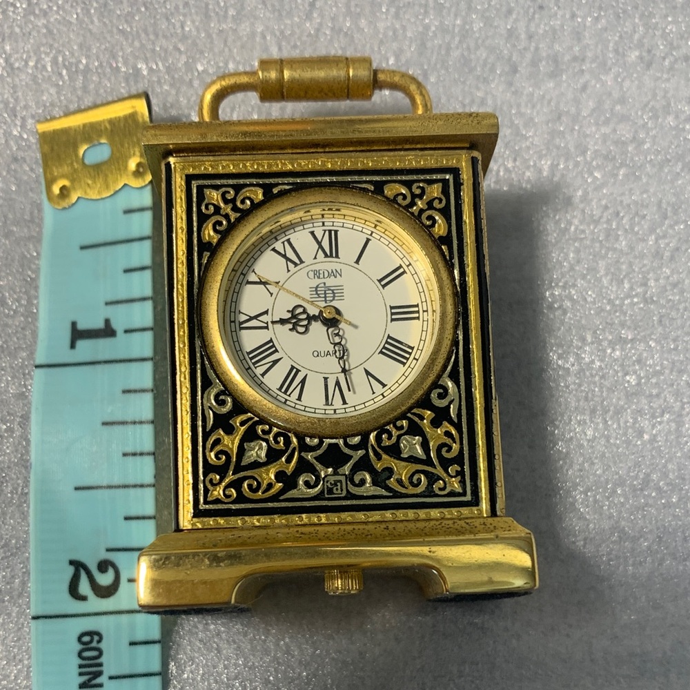 Credan miniature Carriage Clock featuring 24K Gold Damascene Art - Picture 2 of 7